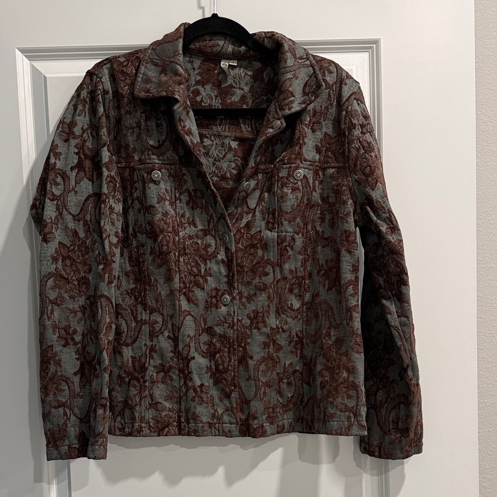 Focus Brown and Green Floral broquade Jacket sz l